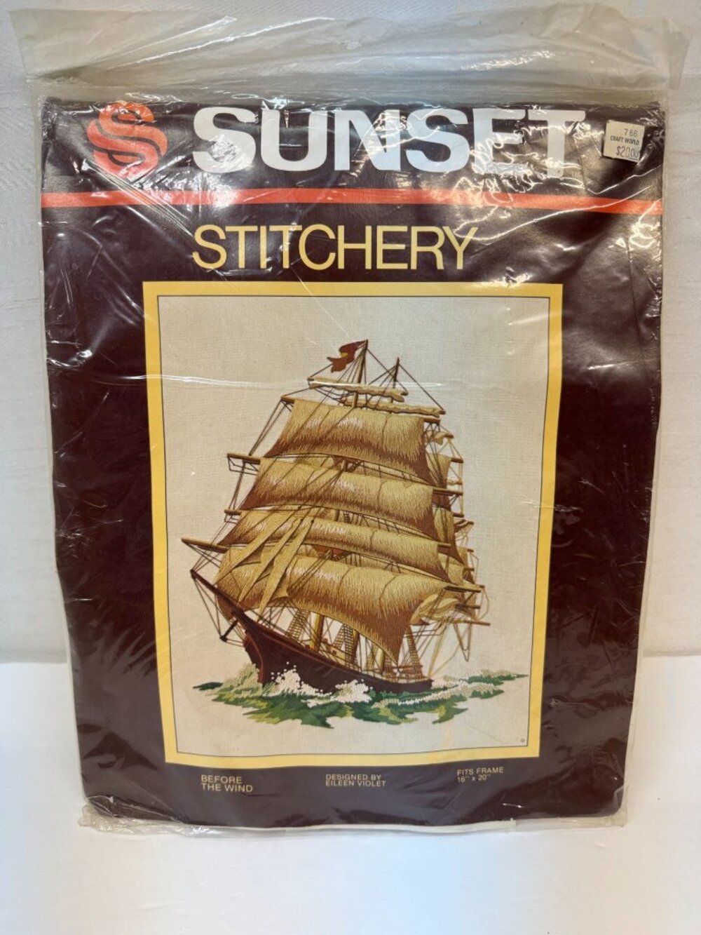 Vtg. Crewel Embroidery Kit  1977 Sunset Before The Wind- Sealed Kit